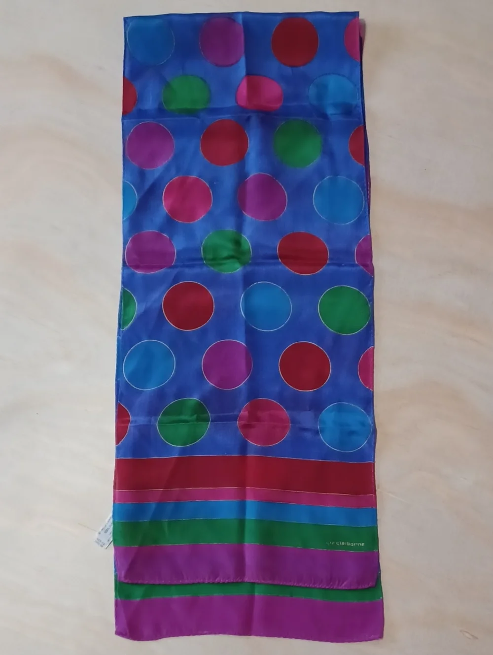 Vintage 1991 Liz Cliborne Silk Oblong Scarf 52×10 Made In Japan Polka Dot